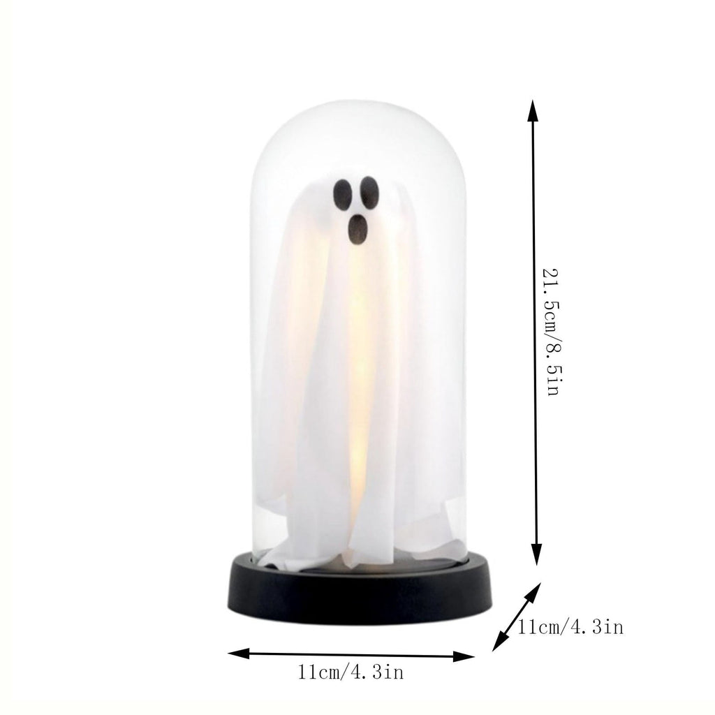 Darzheoy Halloween Decoration Ghost Cloche Lamp, with 3 Mini Figurines, Halloween Ghost Spooky, White Warm Glow, 1 Count