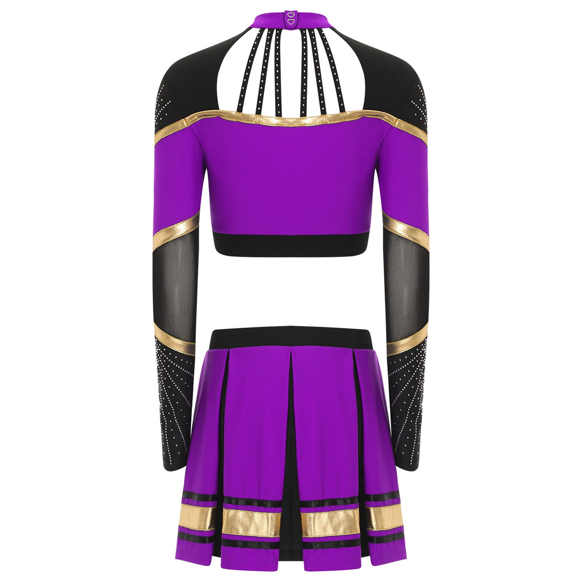 TiaoBug Women Cheer Leader Uniform Dance Cheerleading Costume Long Sleeve Crop Top with Mini Skirt White S