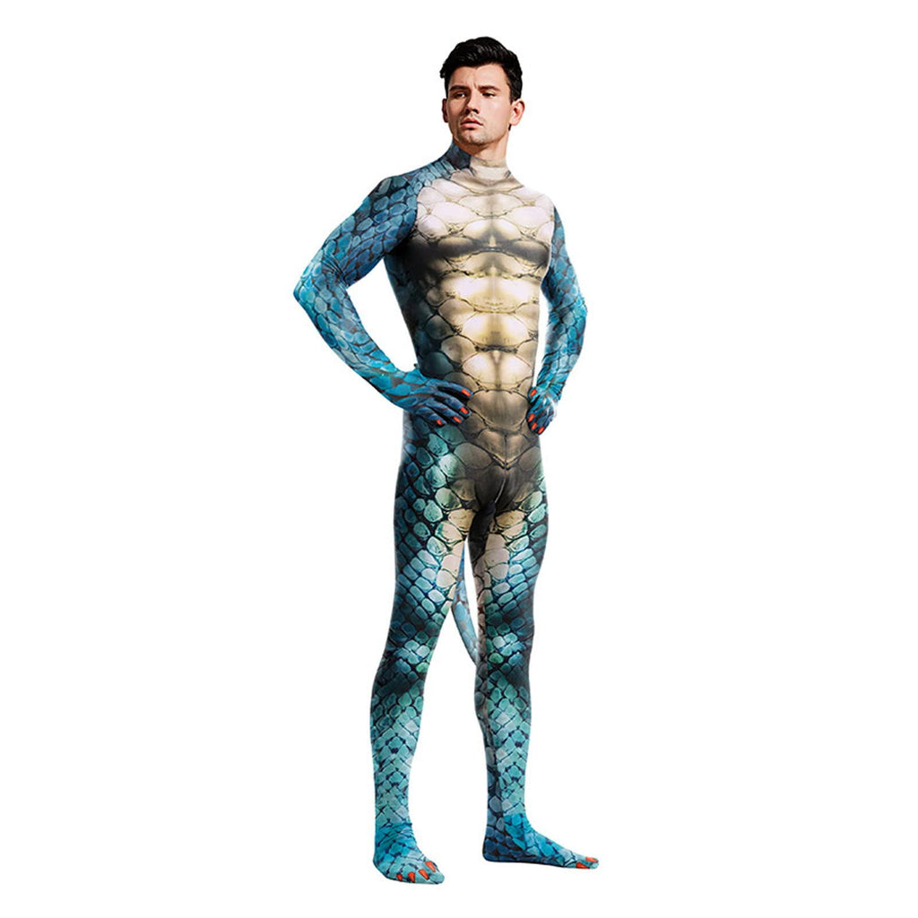 Men's Full Body Dragon Costume Bodysuit with Wings,Mask,Tail,Halloween Dragon Muscle Animal Catsuit Costume
