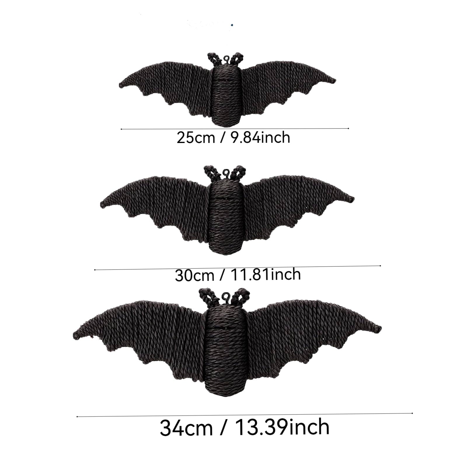3 Pcs Woven Rattan Bat Wall Hanging Halloween Decor, 3D Scary Handcrafted Black Rope Bats, Rustic Natural Farmhouse Halloween Creepy Decorations for Home Fireplace Door, 13.39/11.81/9.84 Inch