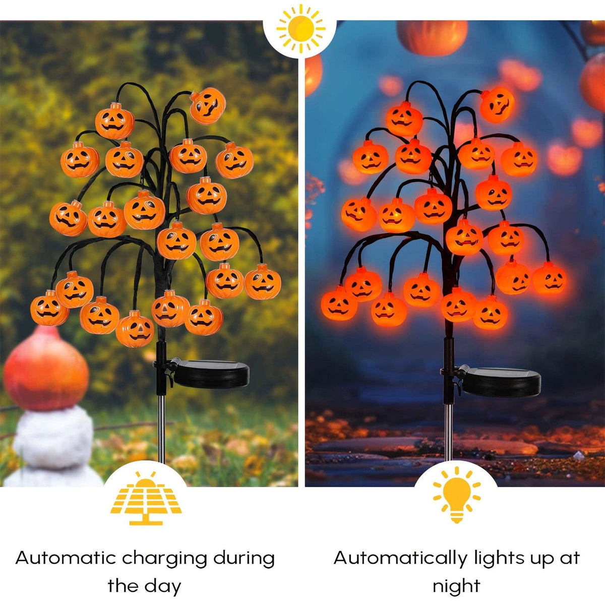 20 Pack Solar Halloween Lights Outdoor, Waterproof LED Pumpkin Pathway Garden Stake Lights for Yard Walkway Fall Decoration, Orange