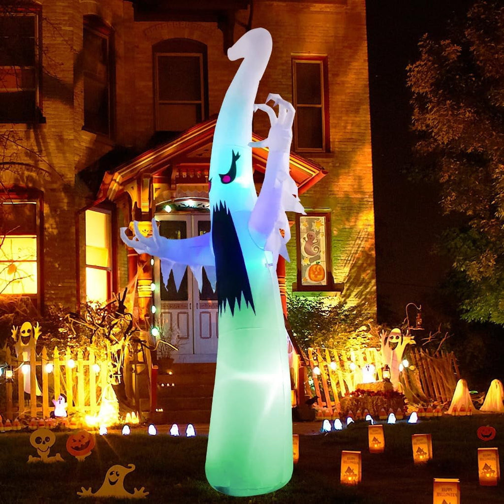 GOOSH 6 FT Height Halloween Inflatable Outdoor Colorful Dimming Ghost, Blow Up Yard Decoration Clearance with LED Lights Built-in for Holiday/Party/Yard/Garden
