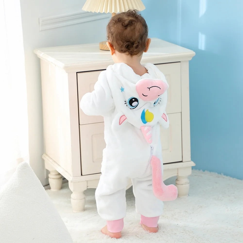 WIBACKER 0-3T Unisex Baby Animal Costume Winter Autumn Flannel Hooded Romper Christmas and Halloween Dinosaur Cosplay Jumpsuit