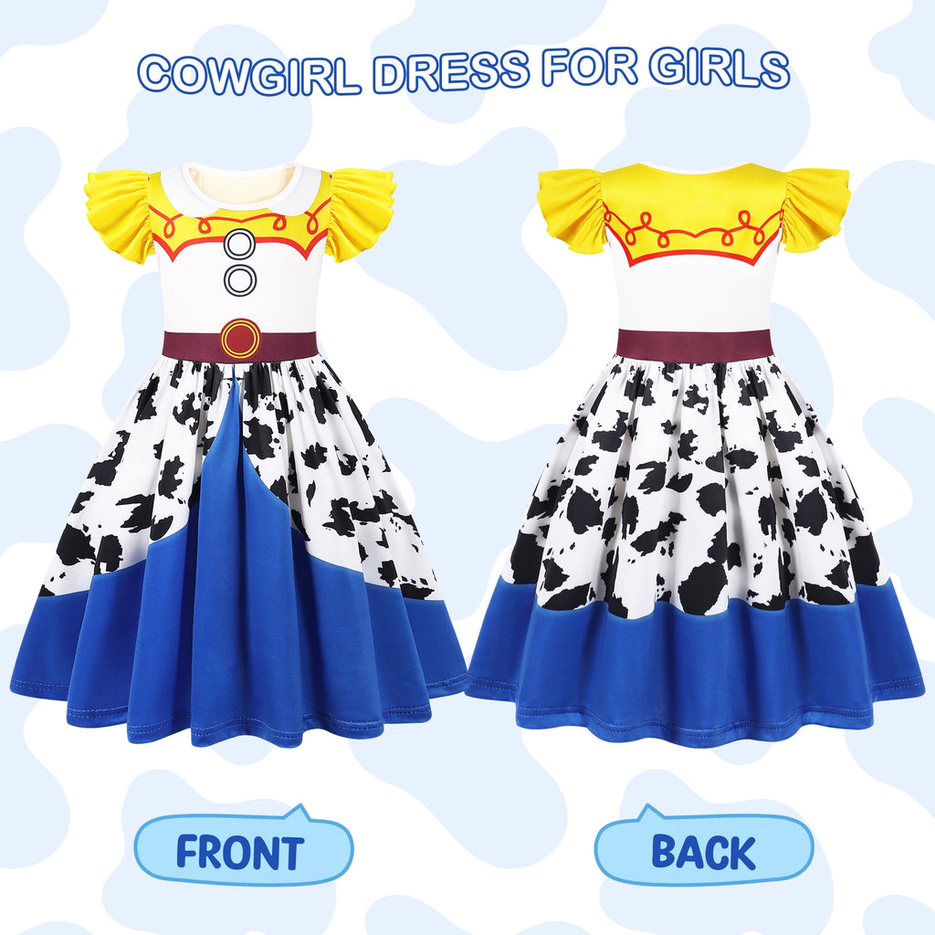 Benylion Cowgirl Costume for Girl Summer Dress Western Dress Up Outfit for Kids Halloween Cosplay Party Dresses Ruffle Sleeve for 5-6 Years