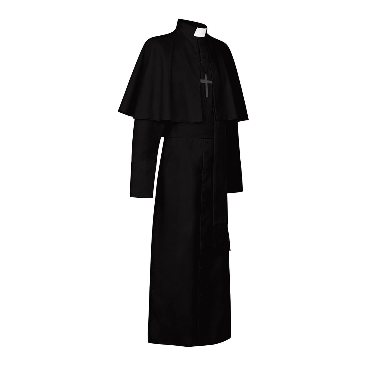 JOANKDMI Catholic Priest Costume for Men Clergy Cassock Robe with Capelet and Sash Halloween Party Outfit Religious Father Minister Fancy Dress for Men