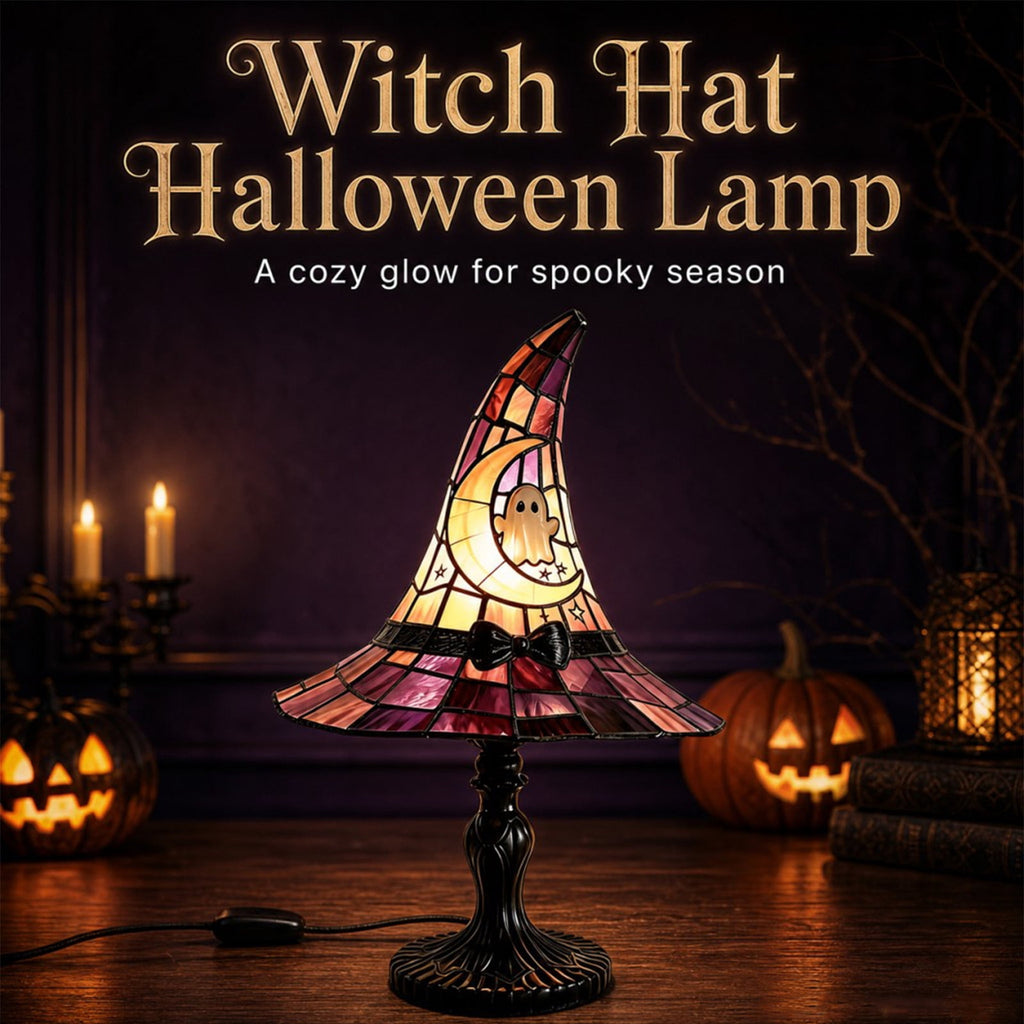 Halloween Decor Witch Hat Lamp, LED Halloween Night Light, Halloween Decorations Indoor, Witchy Decor for Shelf Mantel Table, Gothic Home Decoration