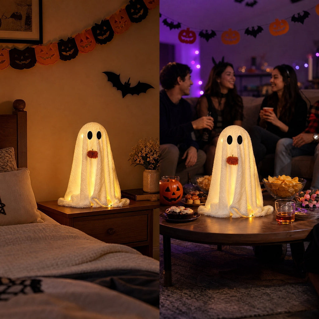 Fwttom Ghost Night Light, Halloween Lights Cute Ghost Reading Book Lamp, Halloween Decorations Indoor Light Up Ghost Statue Ghost Light for House Mantel Bedside