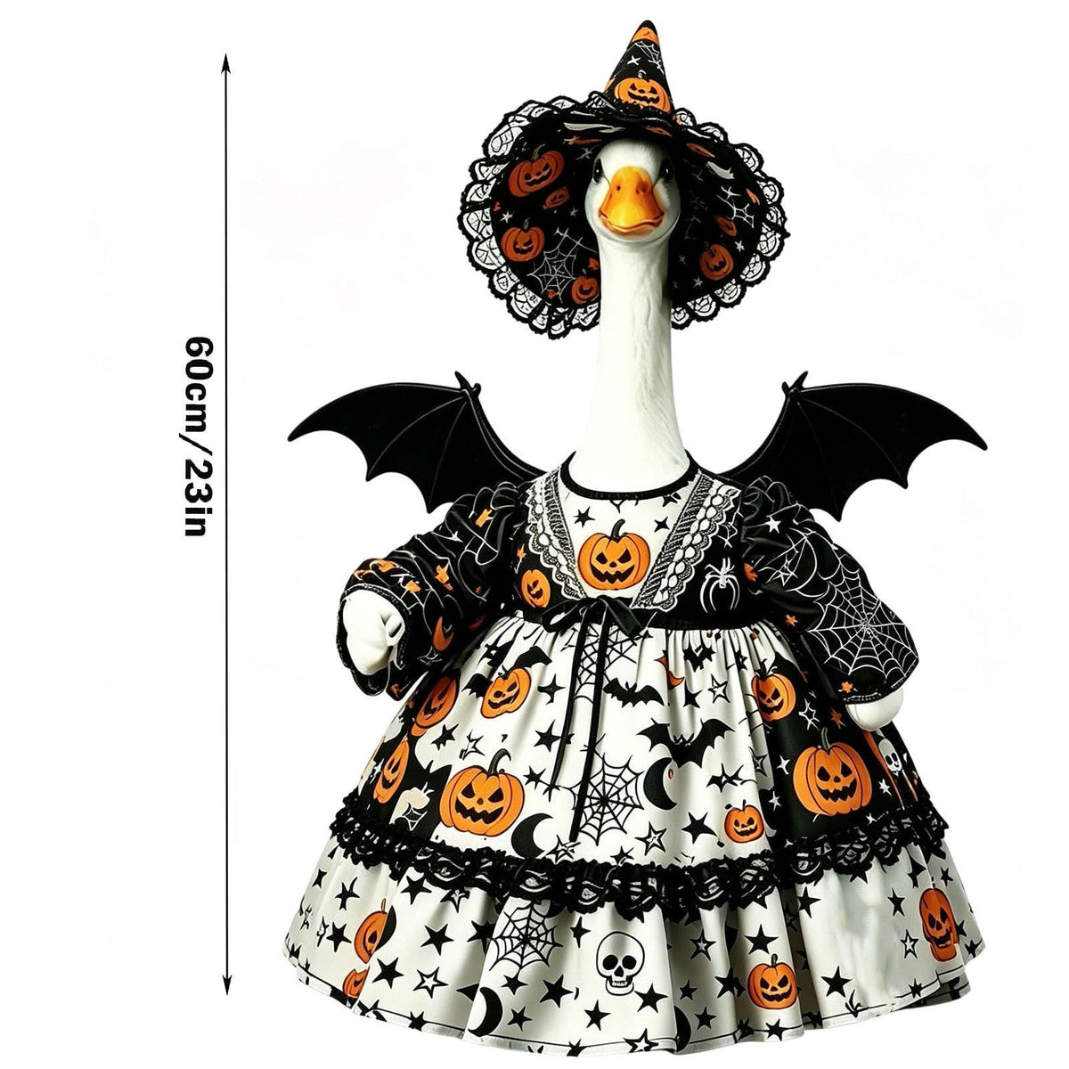 Thanksgiving Harvest Outfit for 23" Porch Goose, Goose Fall Theme Dress in White&Orange with Headwear Fall Harvest Decor for 23" Goose Outdoor Patio Yard Lawn Decoration