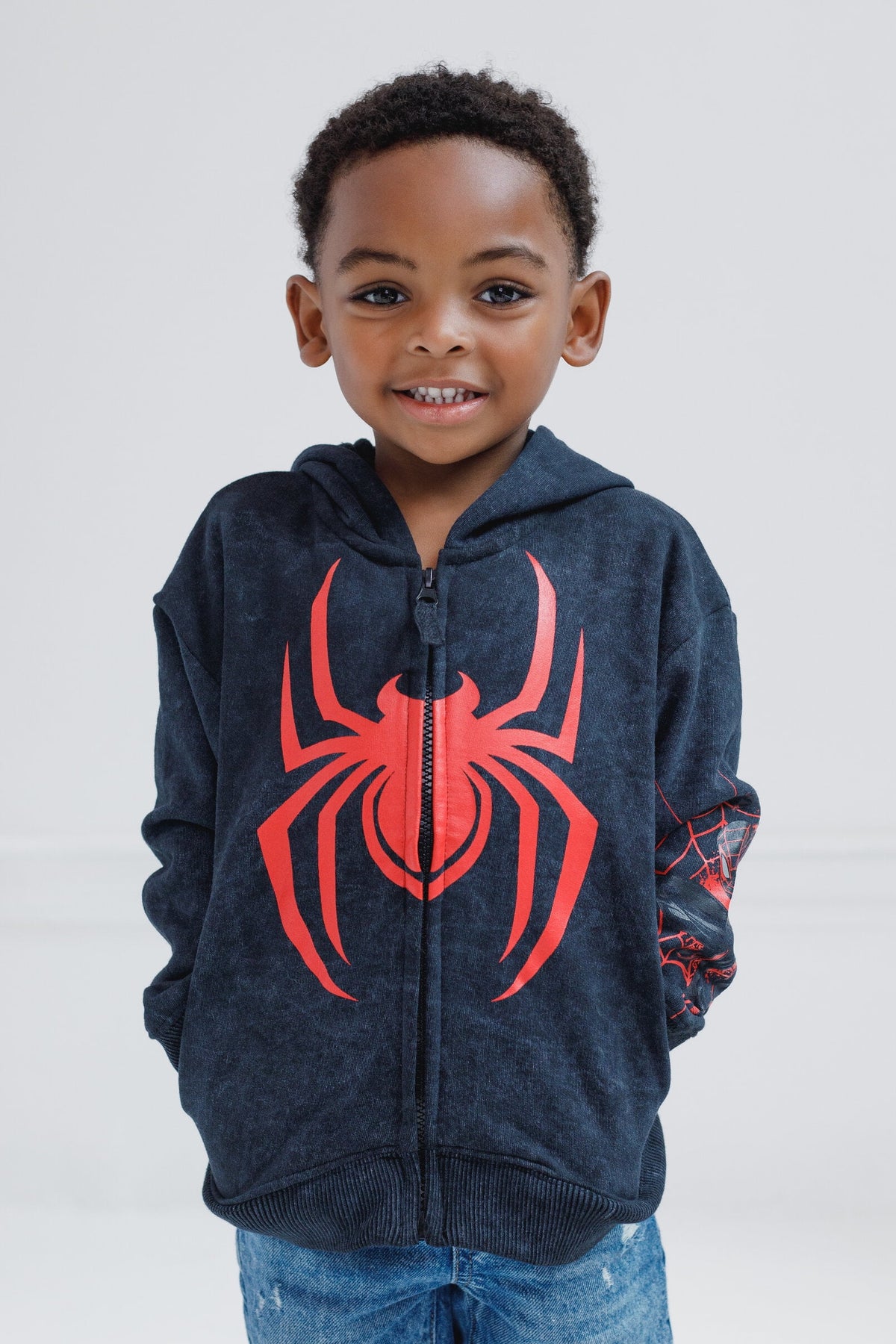 Marvel Spider-Man Adult Men or Women Cosplay Fleece Zip-Up Hoodie Miles Morales Charcoal