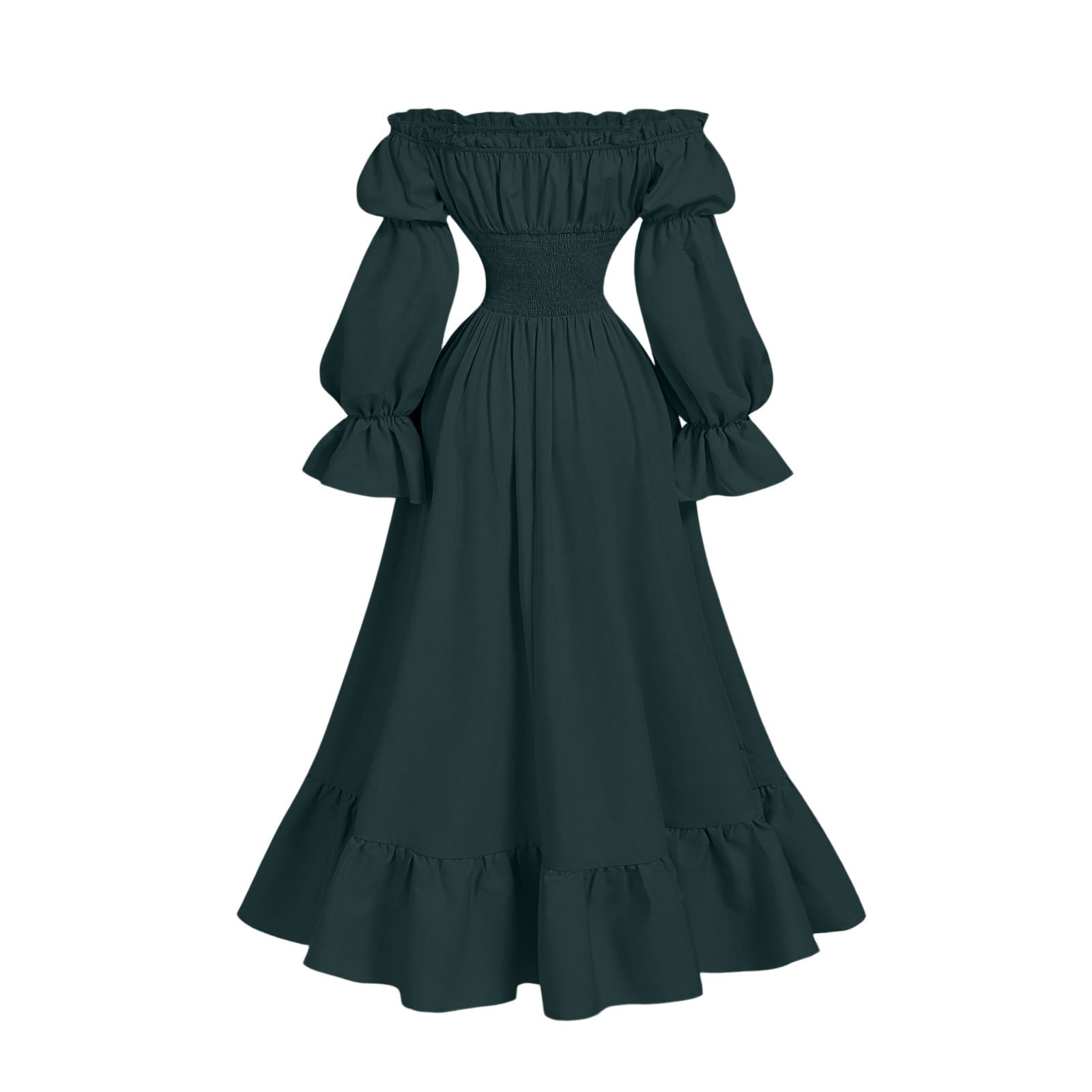 QATAINLAV Renaissance Costume Women Vintage Medieval Dress Cold Shoulder Short Sleeve Peasant Pirate Irish Maxi Dresses, Black, L