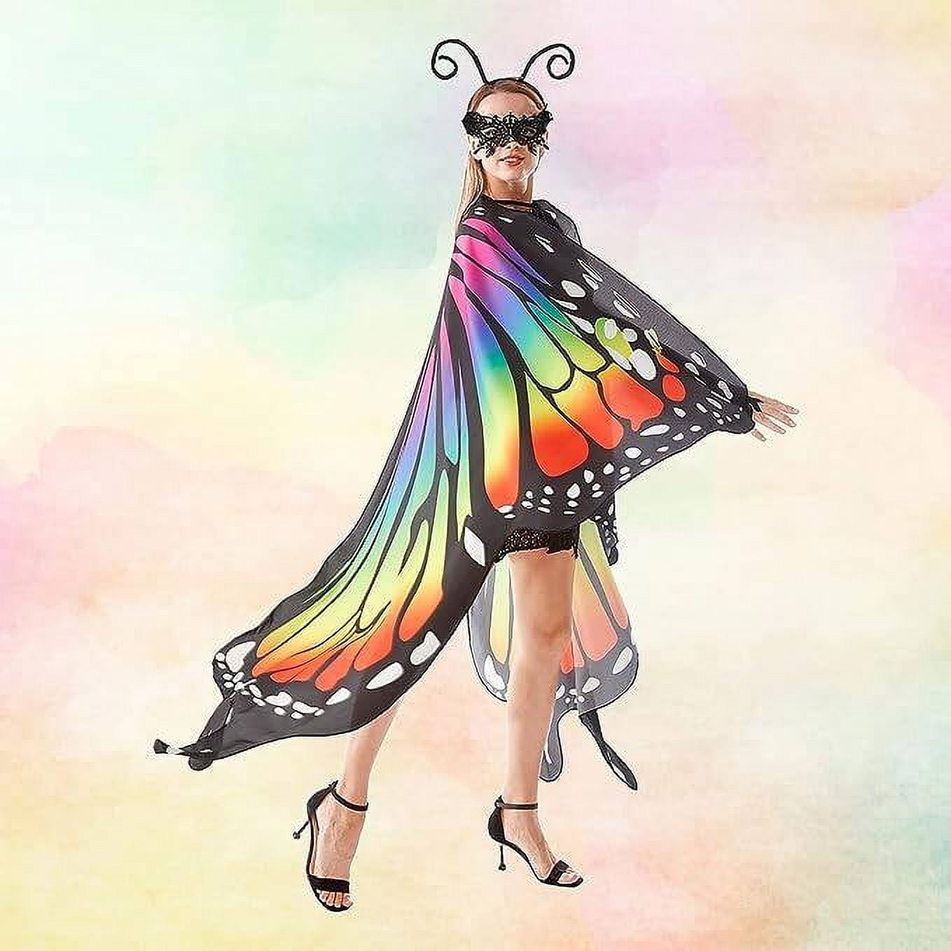 Butterfly Costume for Women - Halloween Cape Adult Wings with Mask and Antenna Headband