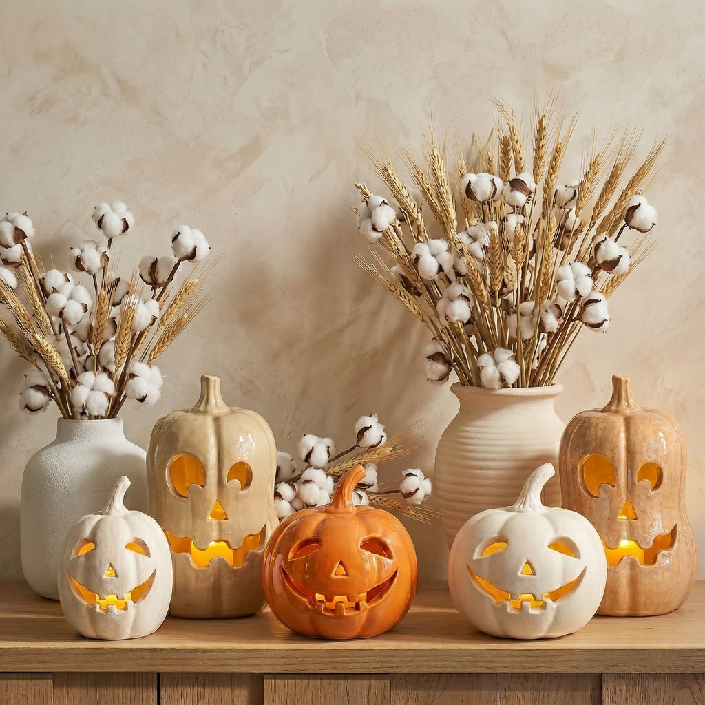 Halloween Handcrafted Jack-O'-Lantern, 5.5" Hand-Carved Pumpkin Decor, Durable Kiln-Fired Autumn Halloween Centerpiece for Indoor Tabletop, Mantle & Fall Home Decoration 2026