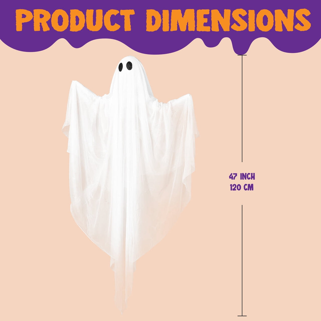 Joyfy 47" Halloween Hanging Light up Ghost Decorations Outdoor,White Ghosts with Blue LED Light and Timer Halloween Hanging Decoration Waterproof for Front Yard Patio Lawn