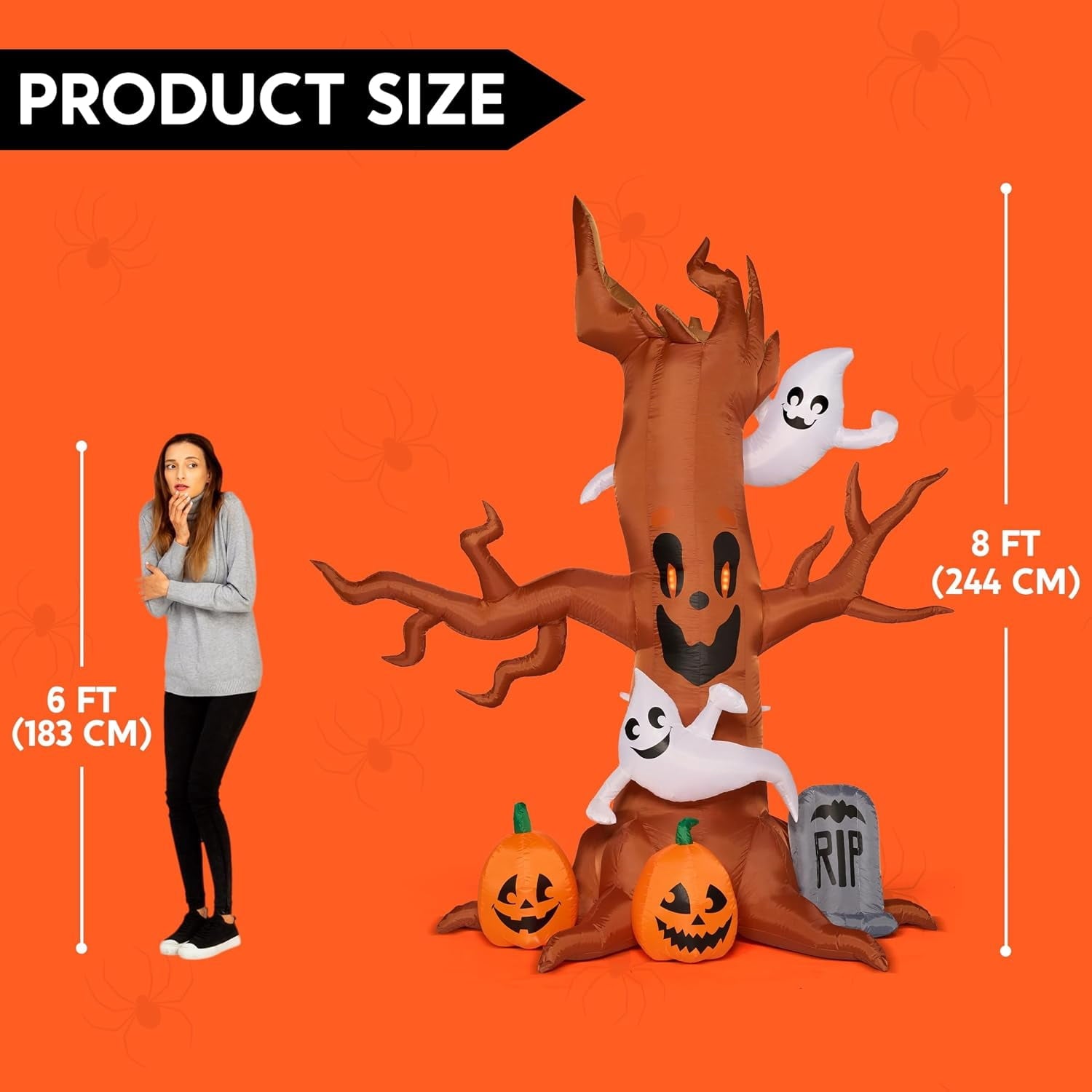 Joyfy 8 FT Halloween Inflatables Spooky Tree with Ghost,Pumpkin & Tombstone Tree Blow Up Decor with Built-in LED Lights for Yard,Lawn,Garden,Party,Holiday Outdoor Decorations