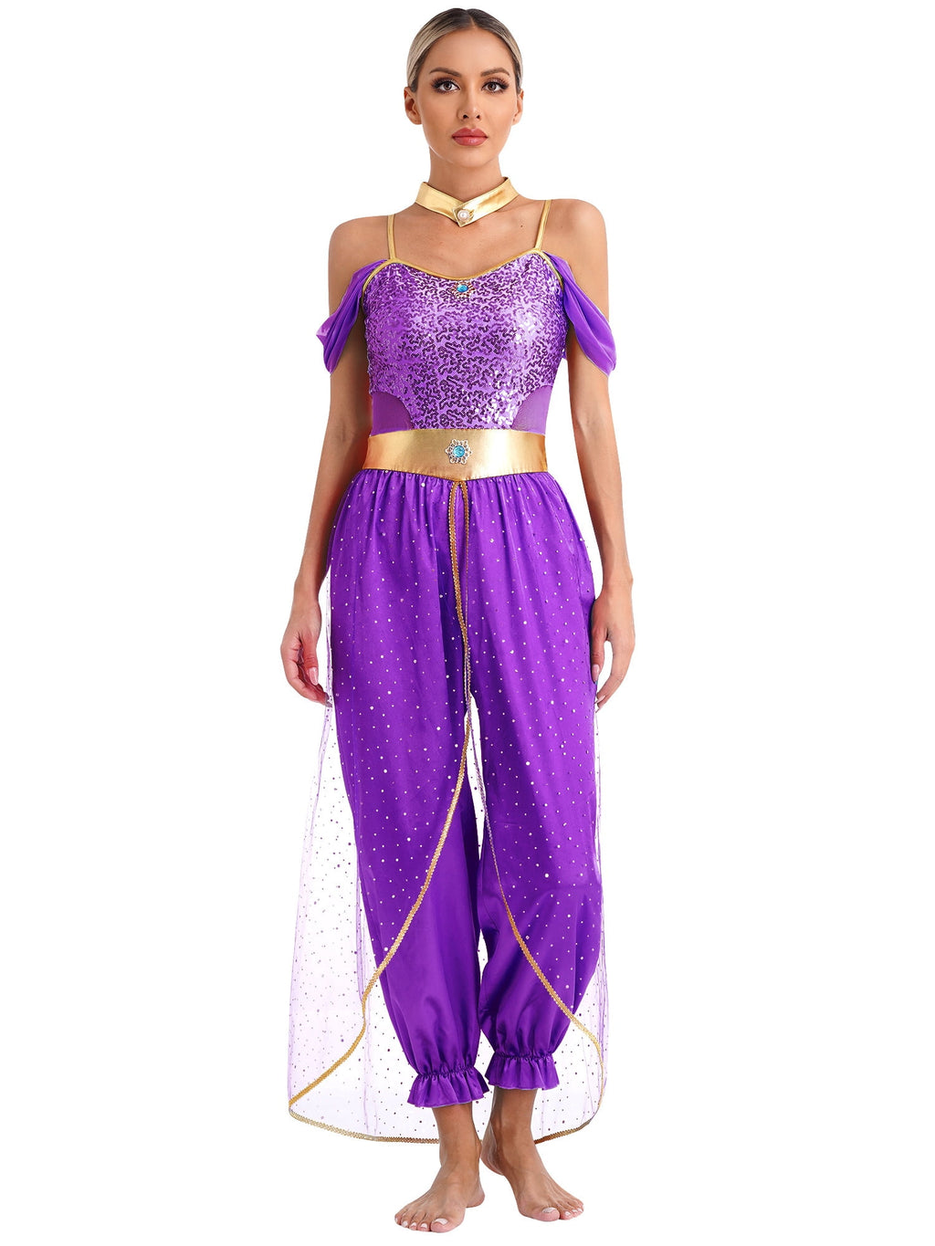 YiZYiF Women's Arabian Princess Dance Costume Halloween Party Fancy Dress Shiny Belly Dance Jumpsuit Turquoise B 4XL