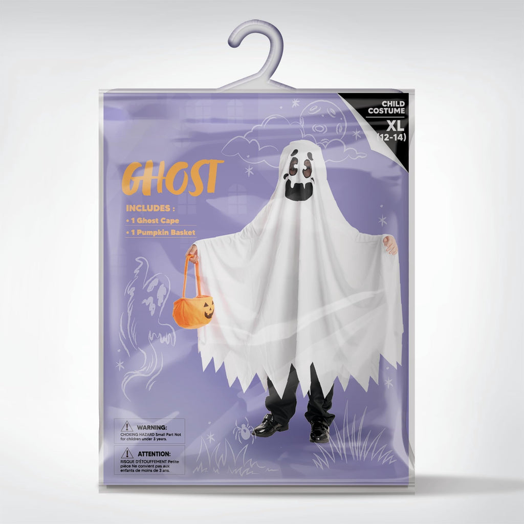 Joyfy Kids Ghost Costume, Halloween Ghost Costume, White Silent Ghost Costume with Pumpkin Bag for Toddler Boys Girls Halloween Party Dress Up Cosplay