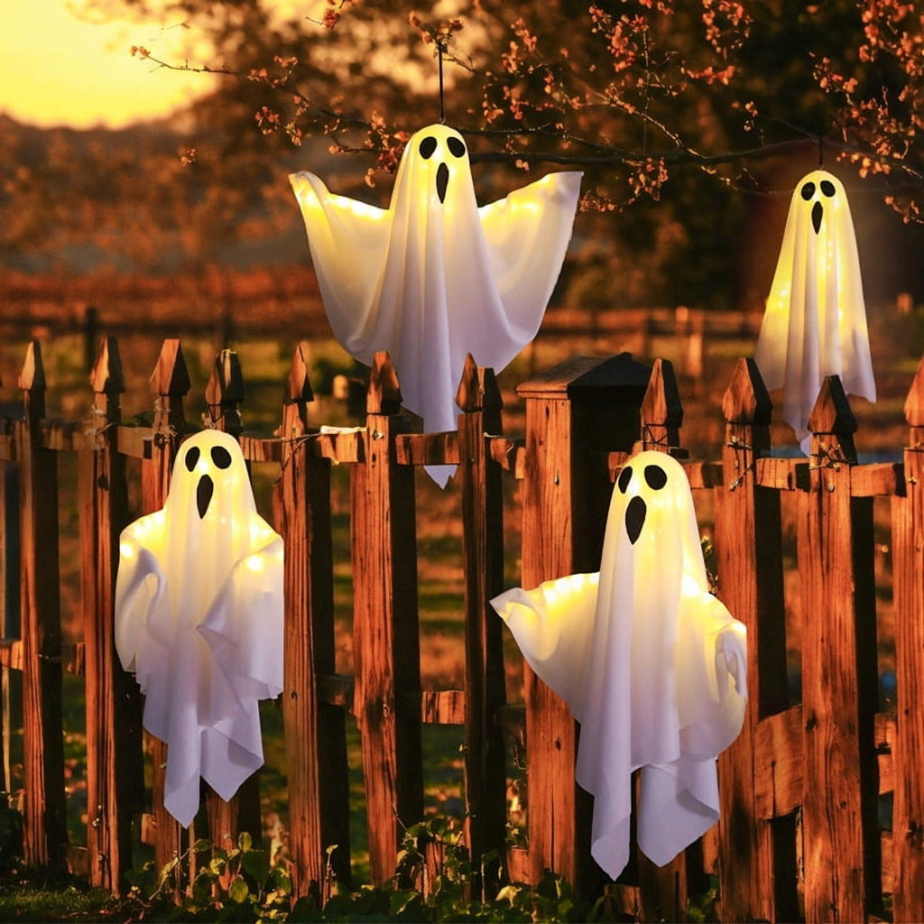 AGCAN Halloween Hanging Ghost Decorations, 2 Pack 19.69" Screaming Ghosts with 3 Lighting Modes for Outdoor Yard Tree Porch Garden Party Holiday Decor