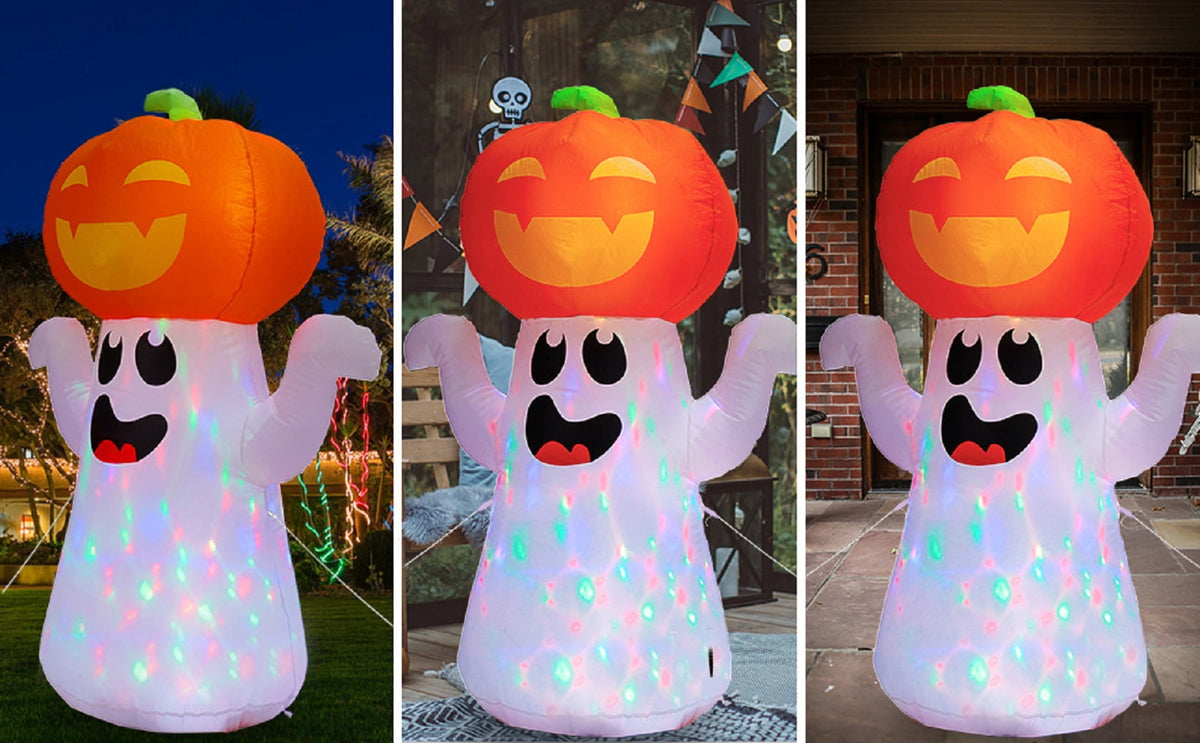 5FT Halloween Inflatable Pumpkin with 360° Rotating LED Lights, Outdoor/Indoor Decor