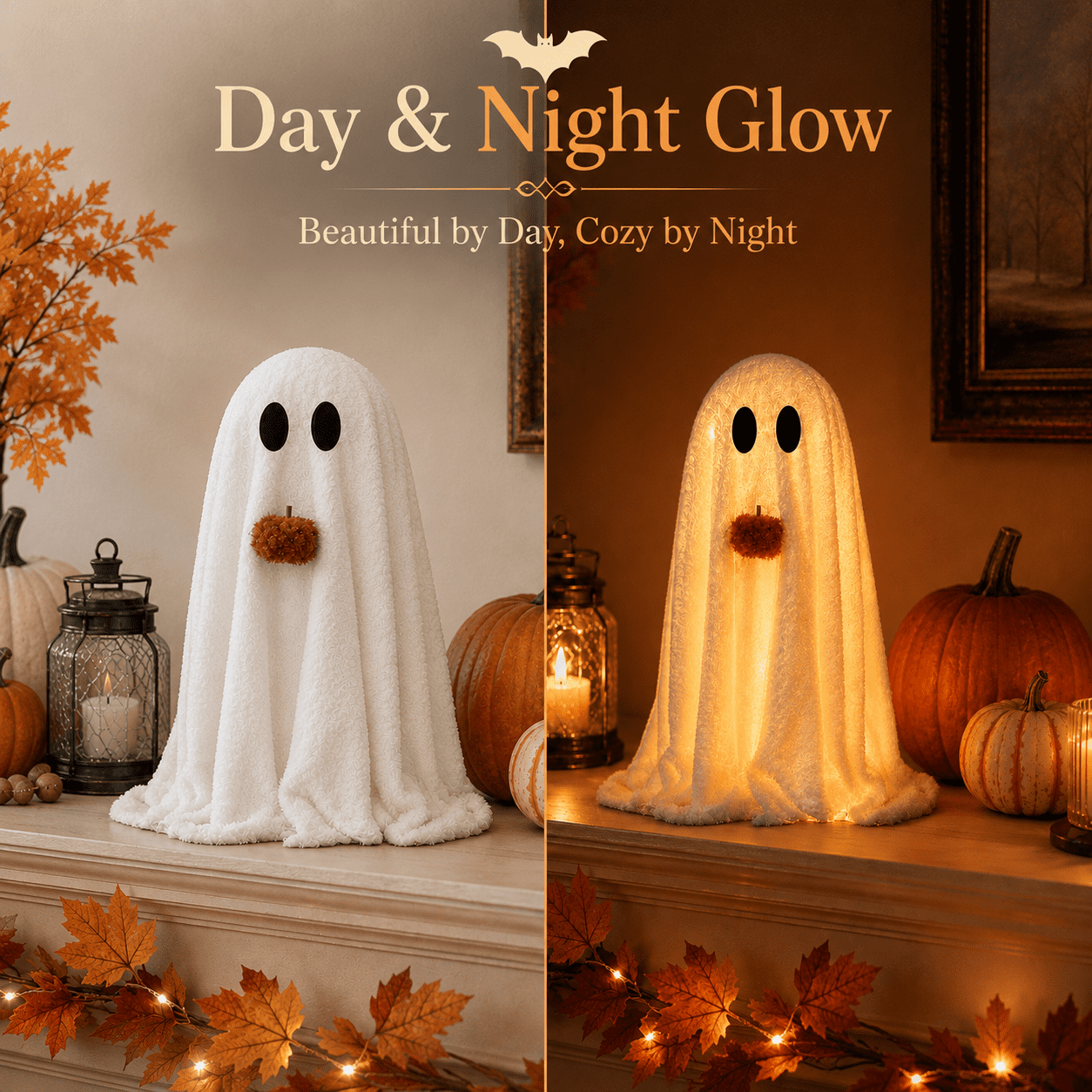 Diceymbol Halloween Decorations and Fall Decor, Halloween Venue Decoration Ghost Props LED Illuminated Ghost Decorations for Tabletop, Mantel, Shelf Indoor Outdoor 9.05 inch