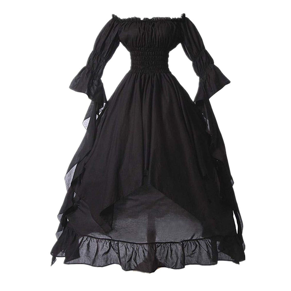 Hvyesh Victorian Dress, Renaissance Costume Women Off Shoulder Long Bell Sleeve High Low Dress Medieval Dresses Peasant Gothic Fairy Witch Dress