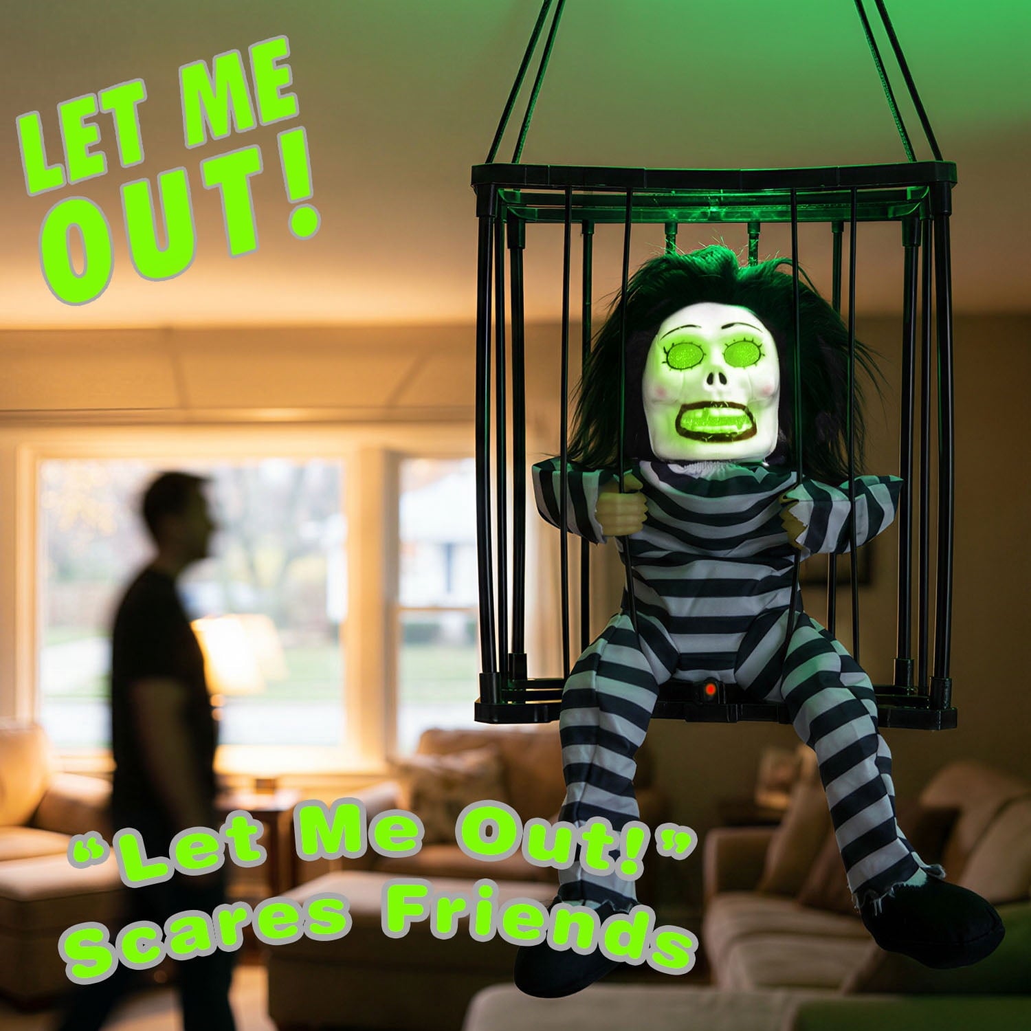 Magotan Screaming Animated Halloween Decorations, Outdoor Indoor Hanging Spooky Halloween Decoration, Scary Ghost Cage with Motion Sensor