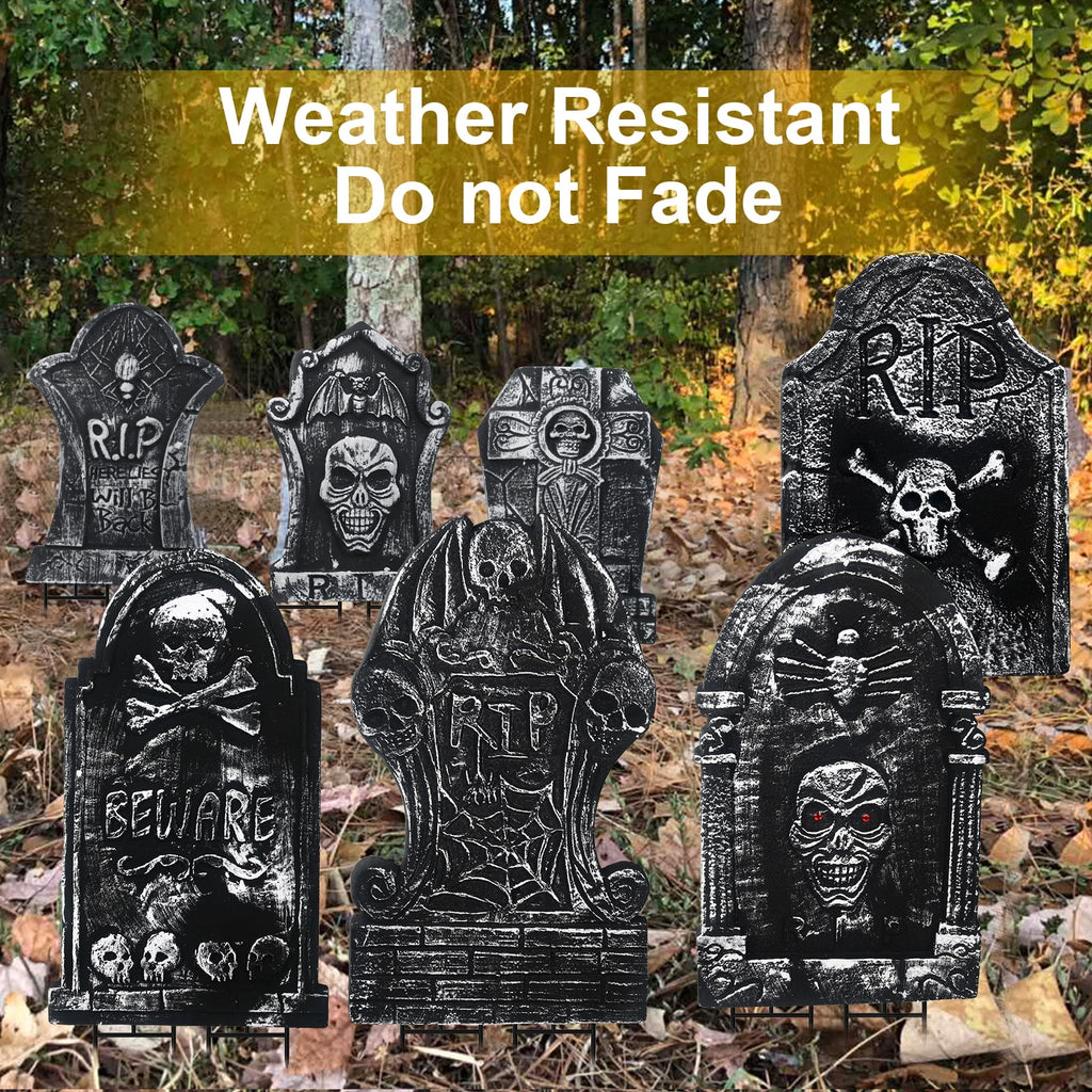 Gamexcel 3-Pack Large 17" Halloween Foam RIP Tombstones with Stakes - Graveyard Lawn Decorations for Spooky Haunted House Decor