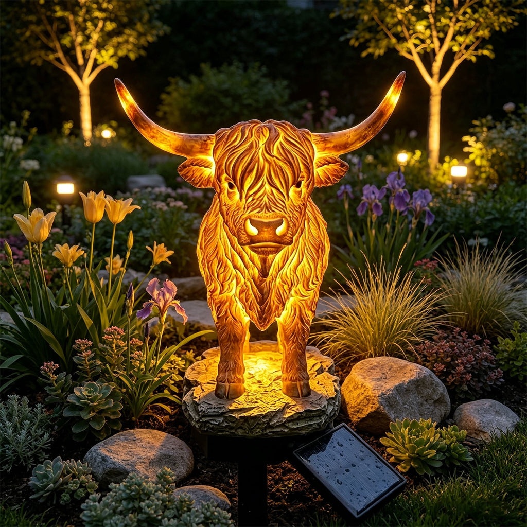 Clearance! Highland Cow Solar Garden Light, 18in Garden Statue with LED Glow, Waterproof Outdoor Yard Decor Stake, Resin Lawn Pathway Light for Backyard Patio Porch Halloween Gift