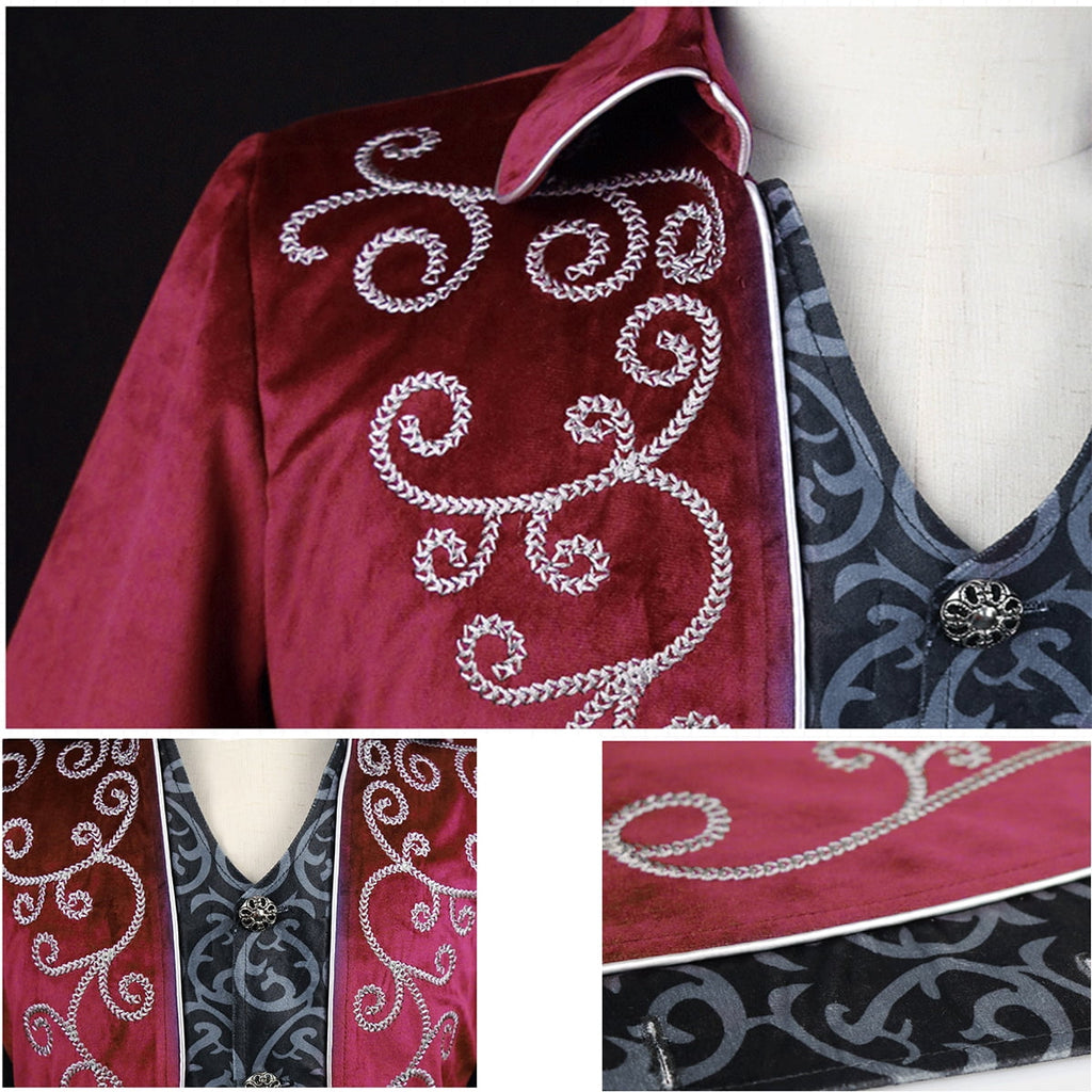 IBTOM CASTLE Men's Steampunk Vintage Tailcoat Jacket Gothic Medieval Victorian Frock Button Down Swallow Coat Uniform L Blue & Gold