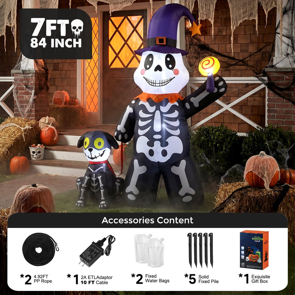 Ayieyill 3.6FT Halloween Inflatable Outdoor Decorations - Trunk or Treat Car Decorations - Halloween Blow Ups Animated Skeleton Dinosaur with LEDs for Halloween Outdoor Yard Decorations
