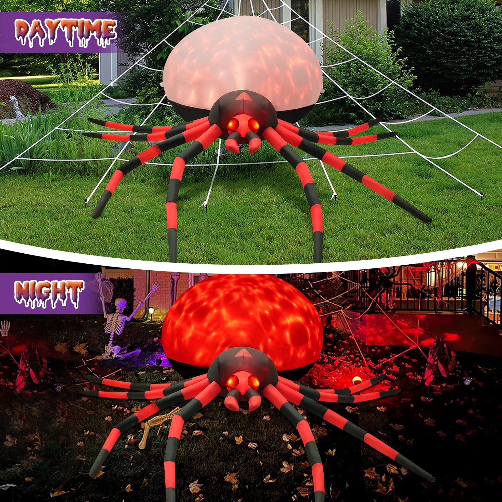 Yexmas 8FT Halloween Inflatables Outdoor Decorations Giant Spider Decorations with LED Lights and Air Pump Blow up Inflatable, Red