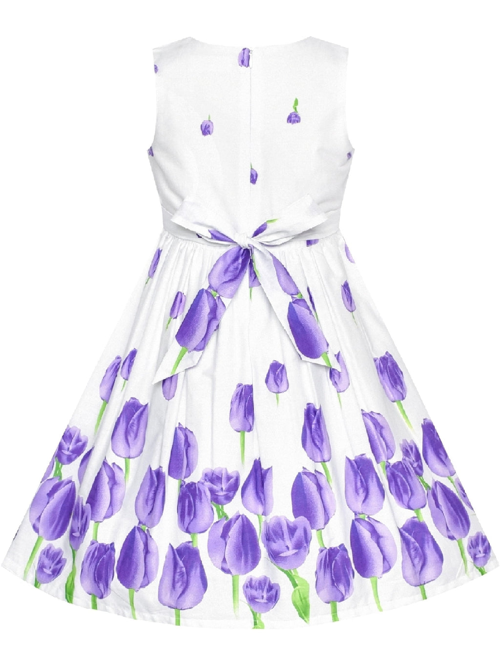 Sunny Fashion Girls Dress Sleeveless Rose Floral Butterfly Garden Party Sundress Cotton Blue 9-10 Years