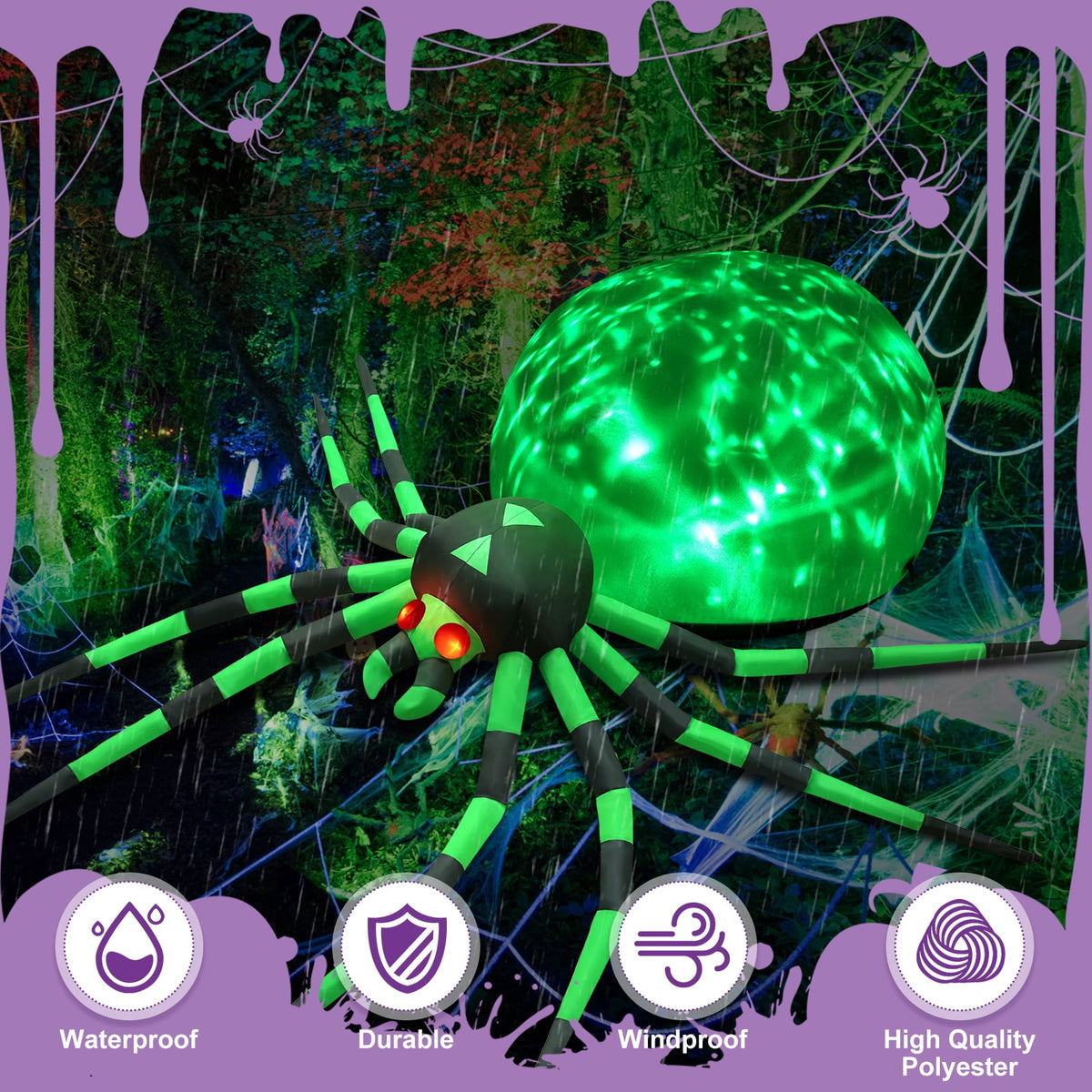 Yexmas 8FT Halloween Inflatables Outdoor Decorations Giant Spider Decorations with LED Lights and Air Pump Blow up Inflatable, Red