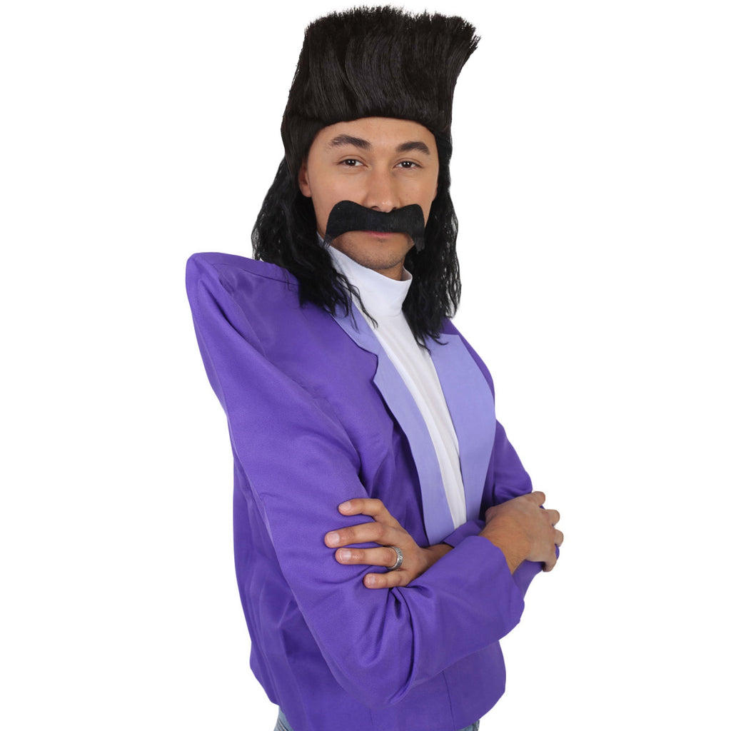 Men's Dark Purple 80s Punk Rock Star Costume for Adult – Retro Jumpsuit with Mock Turtleneck for Halloween Cosplay