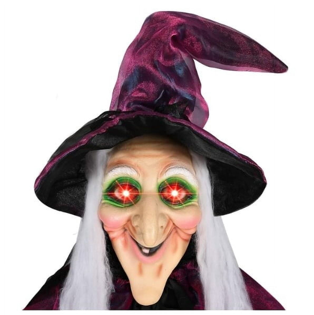 Halloween Animatronics Witch Clearance, Voice Activated Purple Escape Haunt Halloween House Décor & Fright Fest Prop, Life Size Animated Halloween Decoration Outdoor