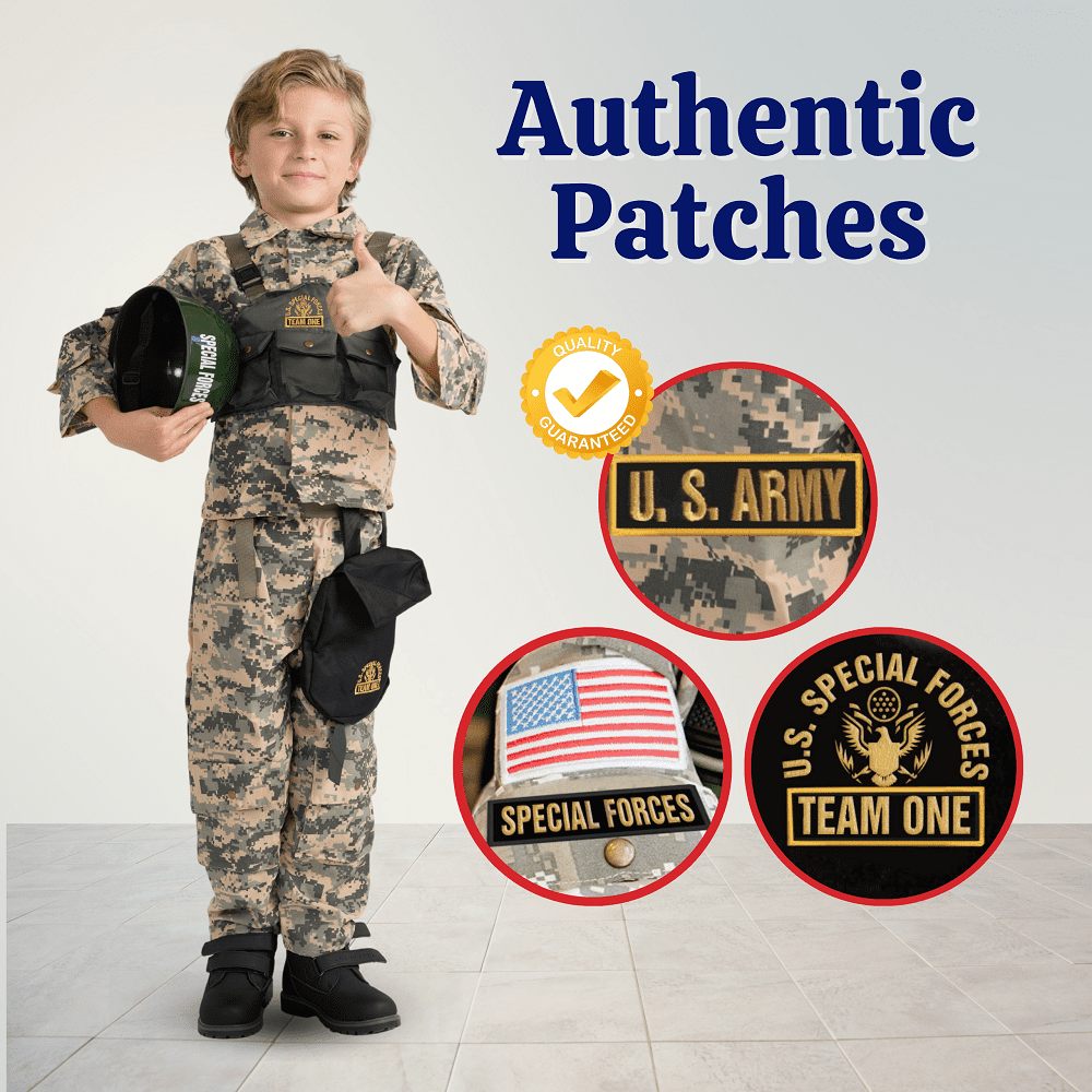 Dress Up America Soldier Costume for Boys – Kids Army Special Forces Uniform – Military Halloween Outfit – Ages 4–6