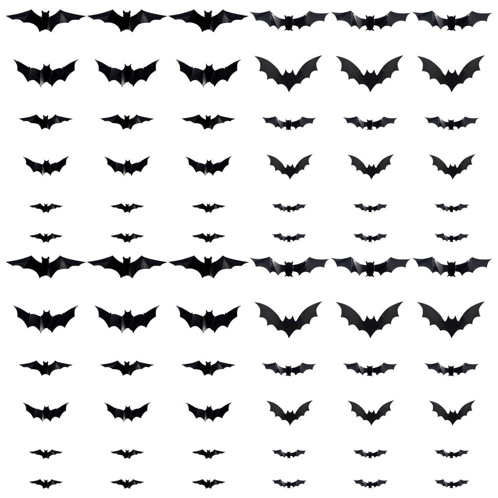 CQHVKQ 60 PCS Halloween Bats Decorations, Realistic 3D LED Bats Wall Stickers Decor, Assorted Size Removable Lighted PVC Bats DIY Wall Sticker for Halloween Party, Bedroom, Home, Indoor and Outdoor