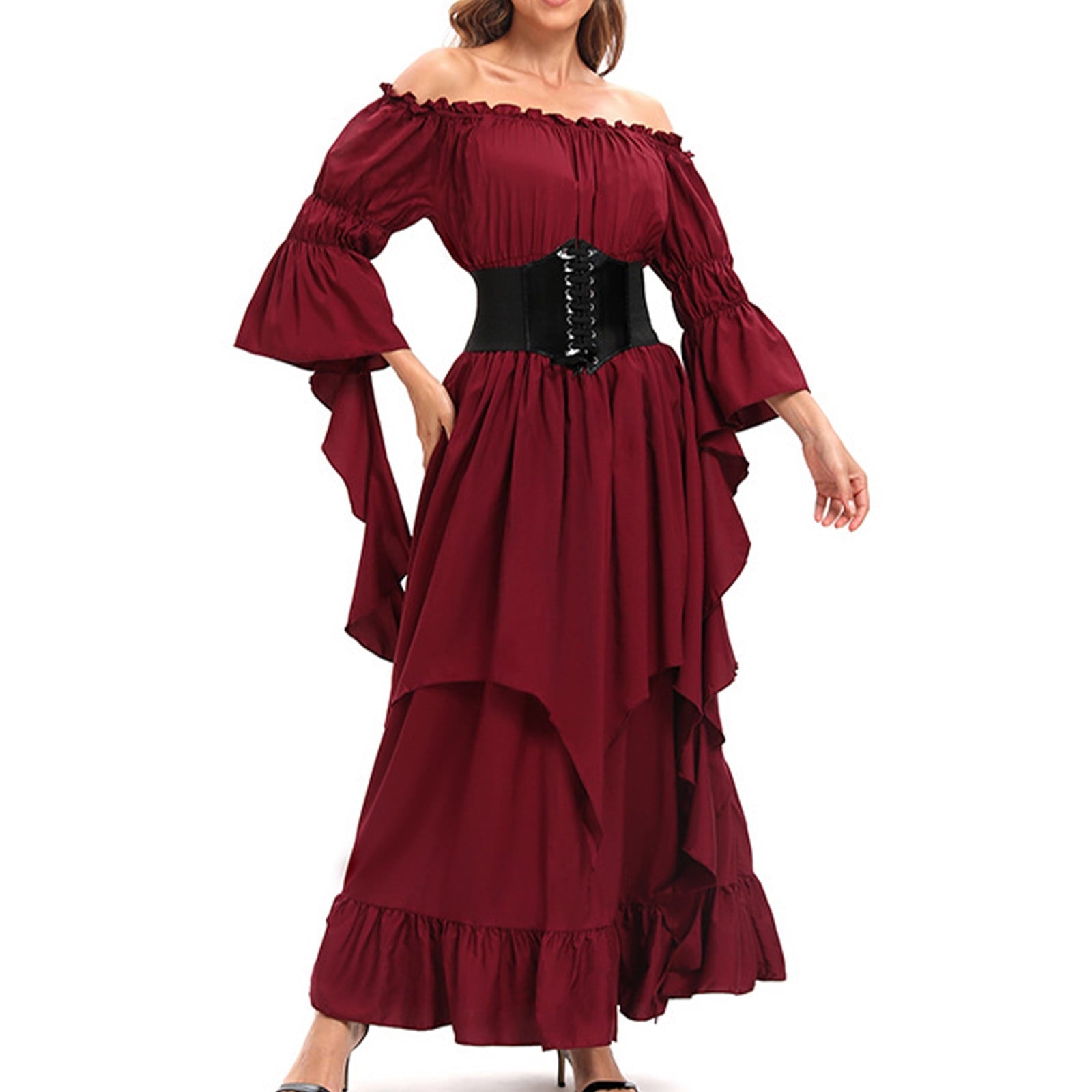 LYXSSBYX Maxi Dresses for Women Women's Long Sleeve Neck Dress Floor Length Cosplay Dress Plus Size Dress