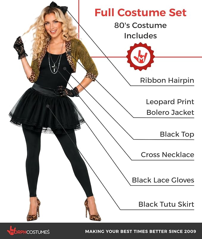 Fun Shack Womens 80s Pop Star Diva Costume Ladies Celebrity Popstar Fancy Dress Halloween Black L