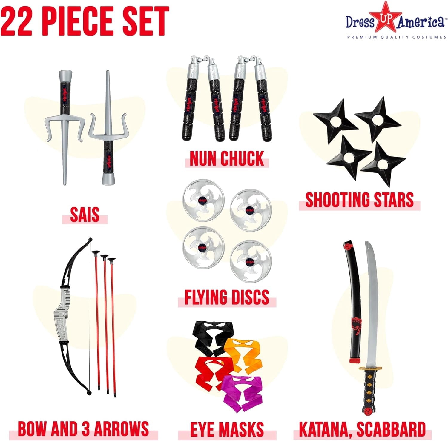 Dress Up America Kids Ninja Costume for Boys & Girls Complete Toy Weapon Set