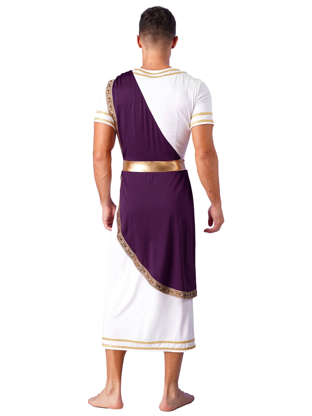 iixpin Mens Halloween Toga Robe Ancient Roman Costume Short Sleeve Greek God Tunic with Belt Yellow 3XL
