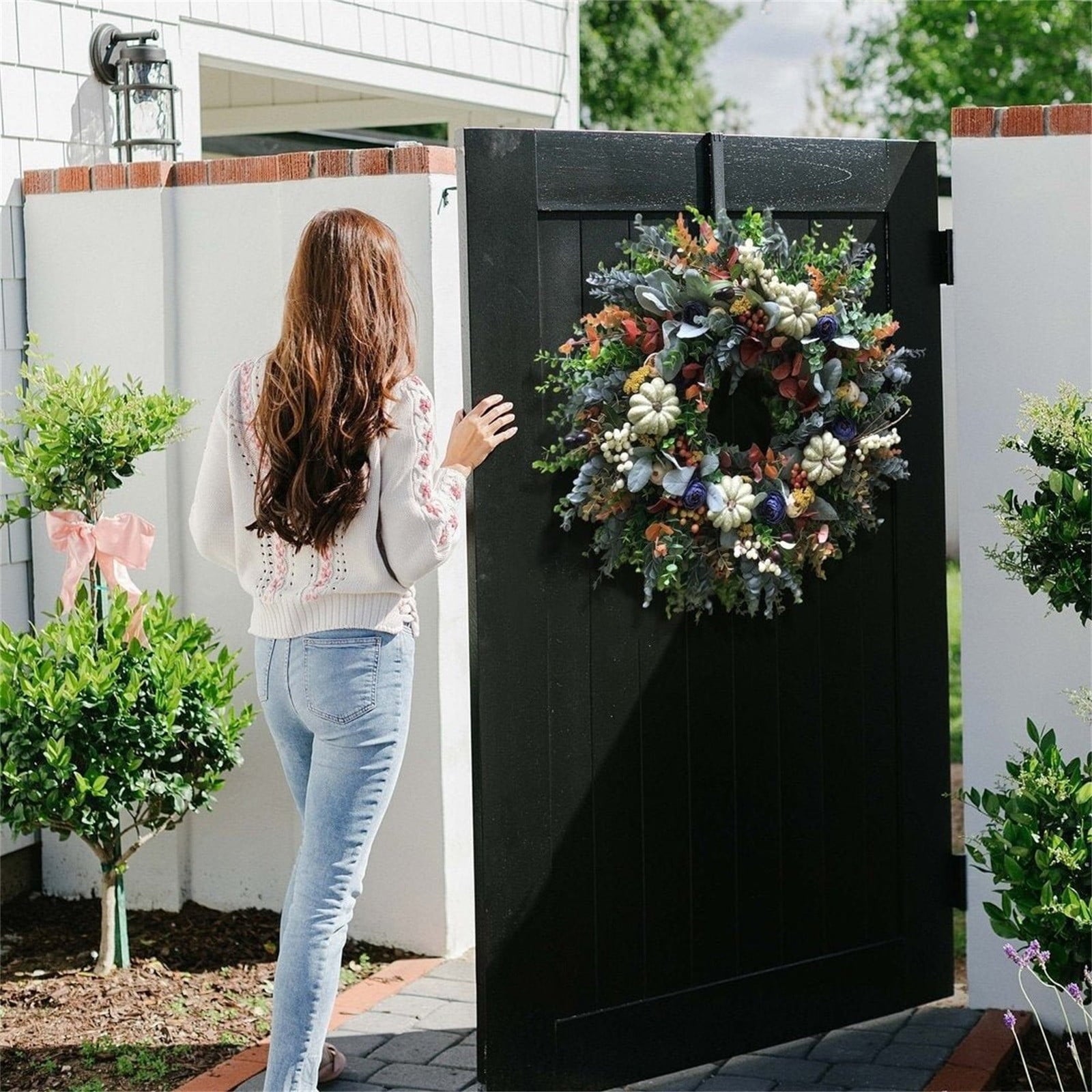 Decorative Wreath, Pumpkin Wreathfall Pumpkin Wreath, Year Round Wreath for Front Door, Artificial Wreath, Front Door Wreath, Family Farmhouse Decor and Spring Wreath, Easter Wreath