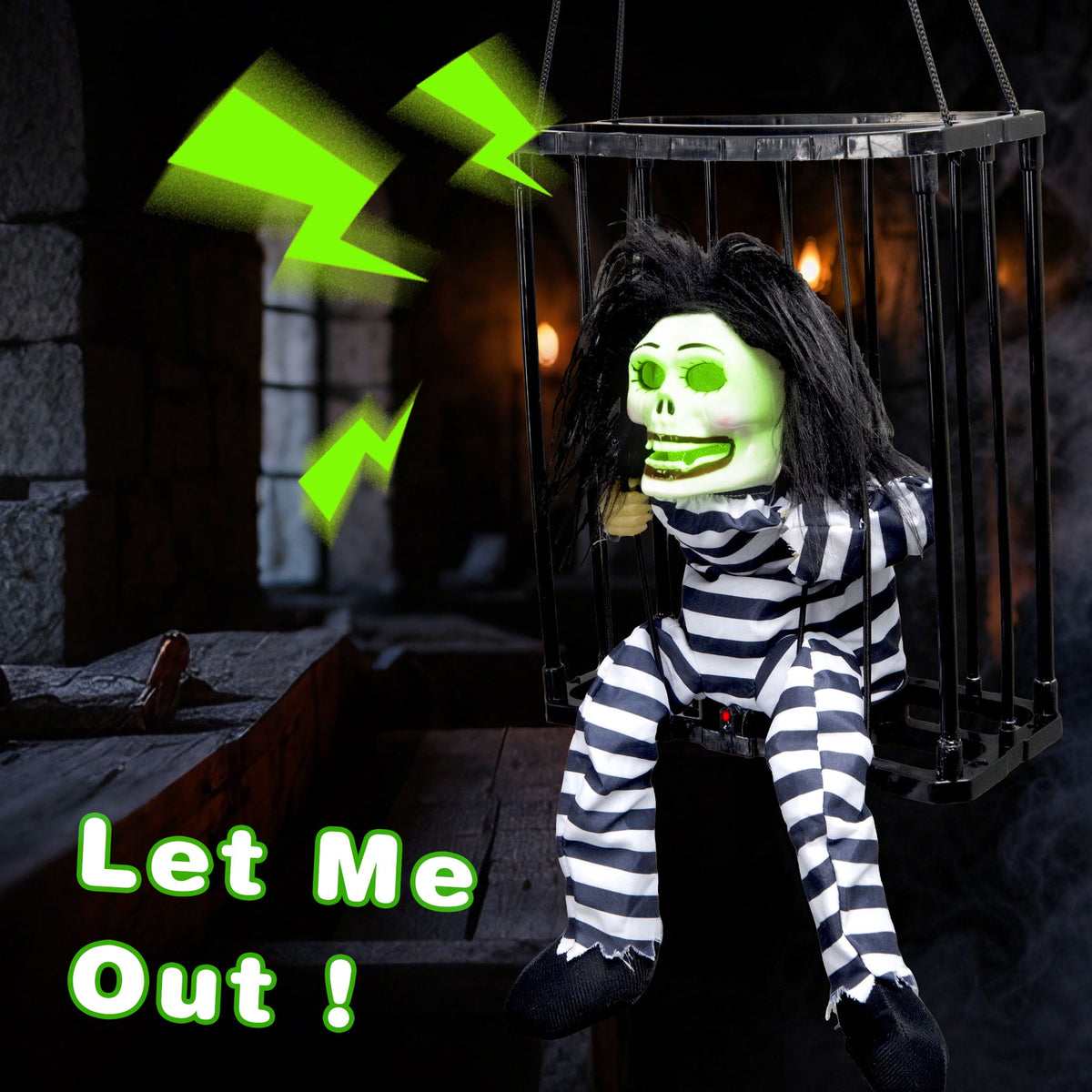 Magotan Screaming Animated Halloween Decorations, Outdoor Indoor Hanging Spooky Halloween Decoration, Scary Ghost Cage with Motion Sensor