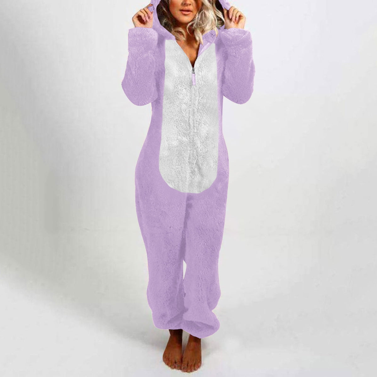 QATAINLAV Sherpa Fleece Jumpsuit for Women Winter Warm Fuzzy Onesie Pajamas Cute Cat Hooded Romper Casual Zip Up Overalls Sleepwear Black XL