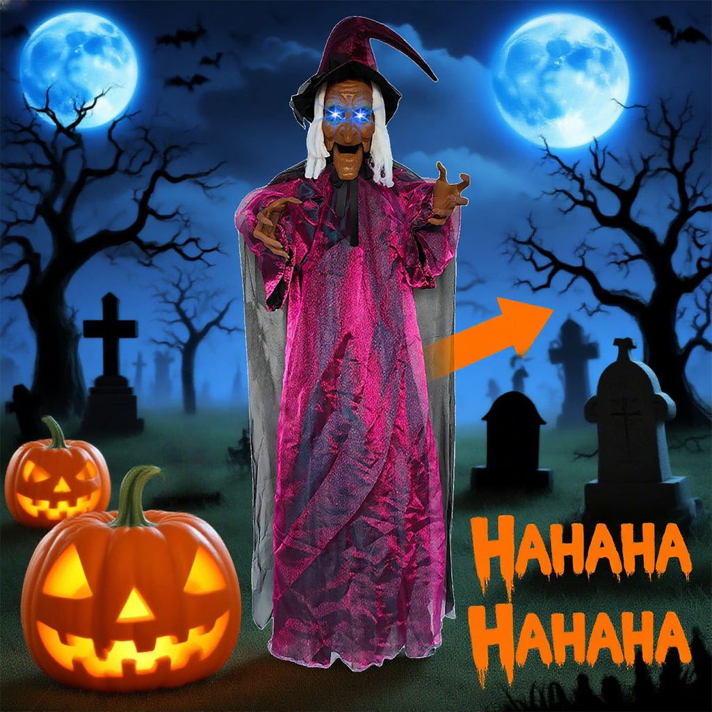 ZTTD Life Size Hanging Witch Halloween Decor (71 Inches) | Sound & Touch Activated Talking Halloween Decorations | Witch Props Excellent Choice for Haunted House | Indoor & Outdoor Animated Prop