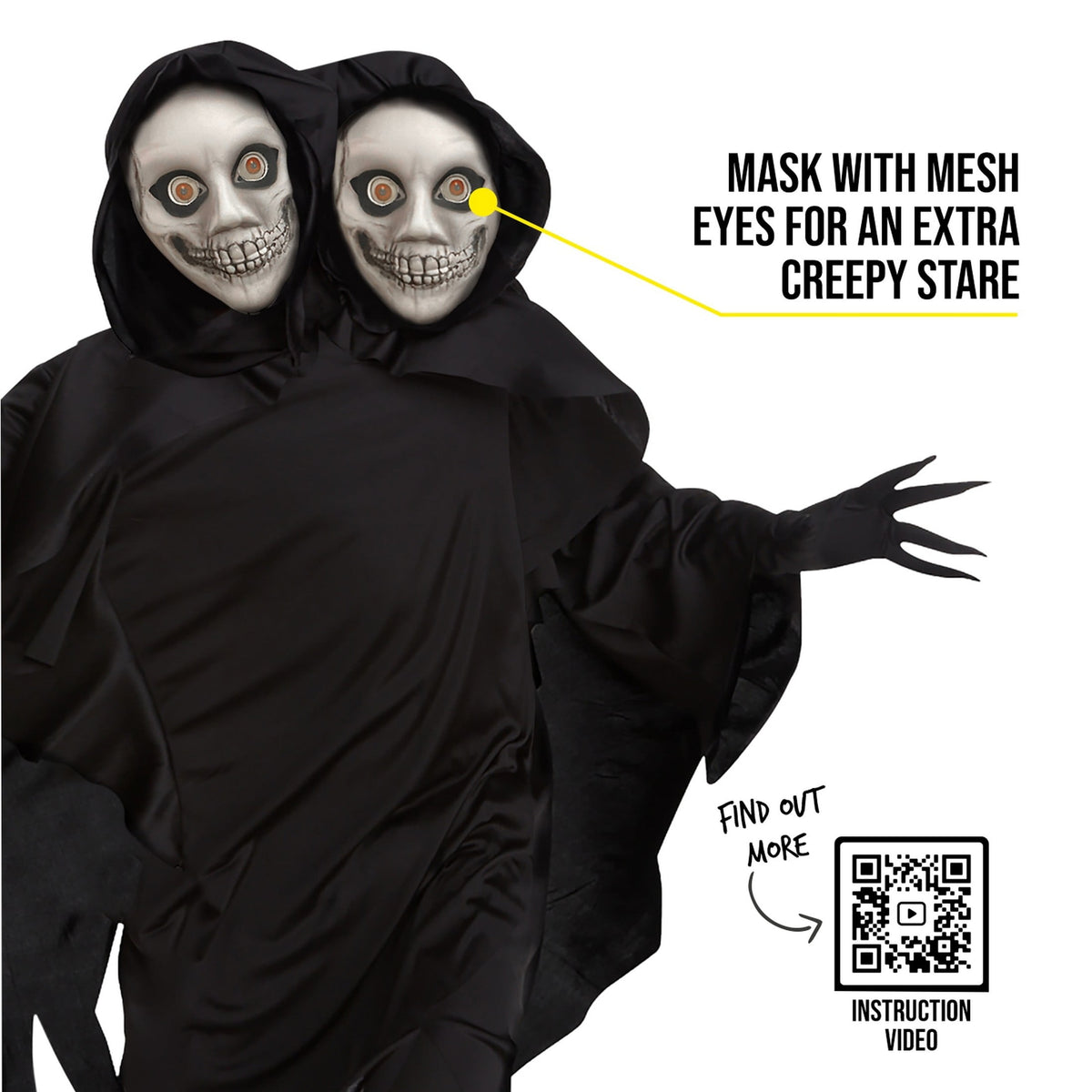 Morph Adult 2 Headed Ghoul Costume Mens Womens Grim Reaper Halloween Fancy Dress Halloween Black XL