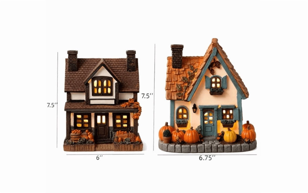 Fall Harvest Light Up Cottage House, LED Resin Pumpkin Autumn Halloween Thanksgiving Tabletop Decor with Warm Glow for Mantel Shelf Home Office Seasonal Decoration, 6" (1 PC)