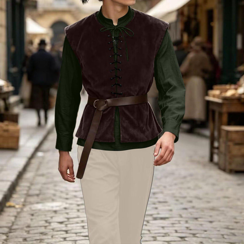 Ceisia Medieval Renaissance Outfit For Men Lace Up Waistcoat Long Sleeve Shirt Lace Trousers With Matching Belt Halloween Pirate Halloween Gift