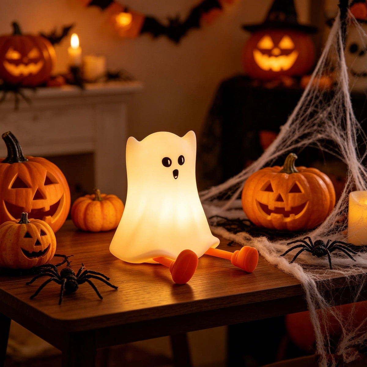 Fwttom Ghost Night Light, Halloween Lights Cute Ghost Reading Book Lamp, Halloween Decorations Indoor Light Up Ghost Statue Ghost Light for House Mantel Bedside