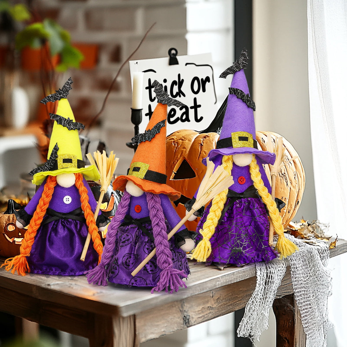 Molumo Halloween Gnomes Decorations Indoor, 3 Packs Handmade Cute Witch Hocus Pocus Halloween Decorations for Home, Office, Party, Funny Halloween Gifts