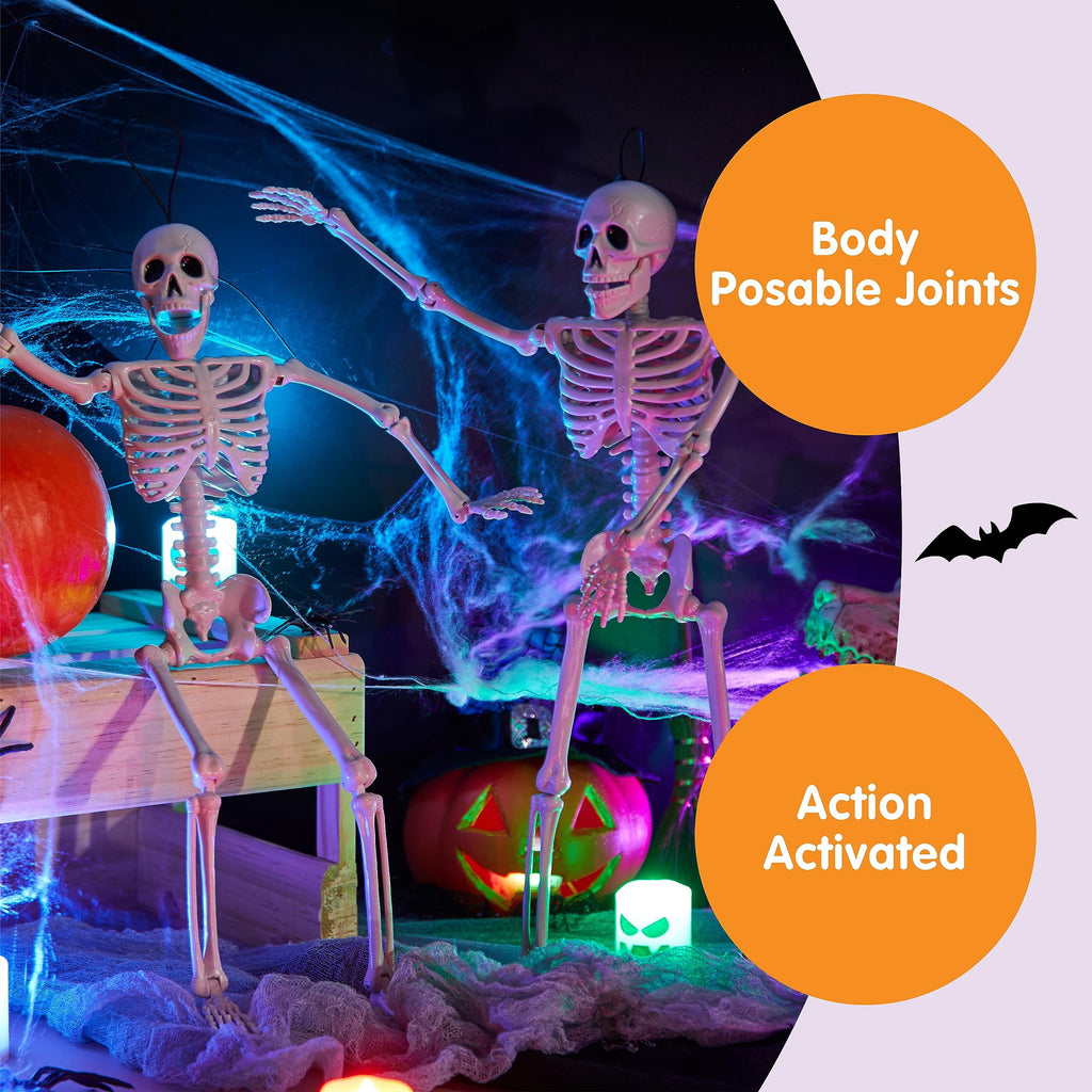 Joyfy 5 Pcs Halloween Skeleton Decorations,16 inch Full Body Poseable Skeleton with Movable Joints for Halloween Indoor Outdoor Party,Graveyard,Haunted House Accessories,White